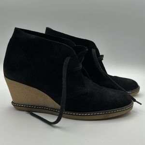 J Crew Suede Wedge Boots Booties Tie Up Crepe Sole Black 9 Women's MacAlister